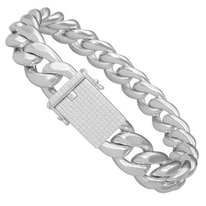 Pulsera cubana de plata de ley 925 con cierre microengaste iced