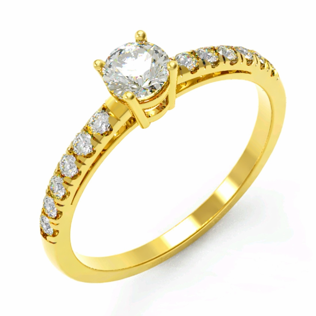 Solitario oro 18k diamante de laboratorio y pavé de circonitas. Brillo de alta joyería. Diamante certificado.