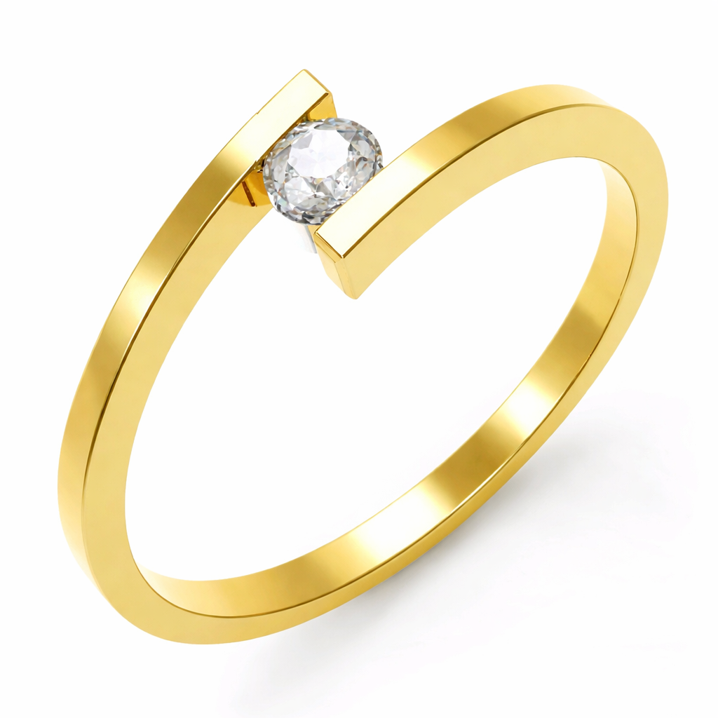 Solitario oro 18k diamante de laboratorio en engaste tensión. Diseño minimalista. Diamante auténtico certificado.
