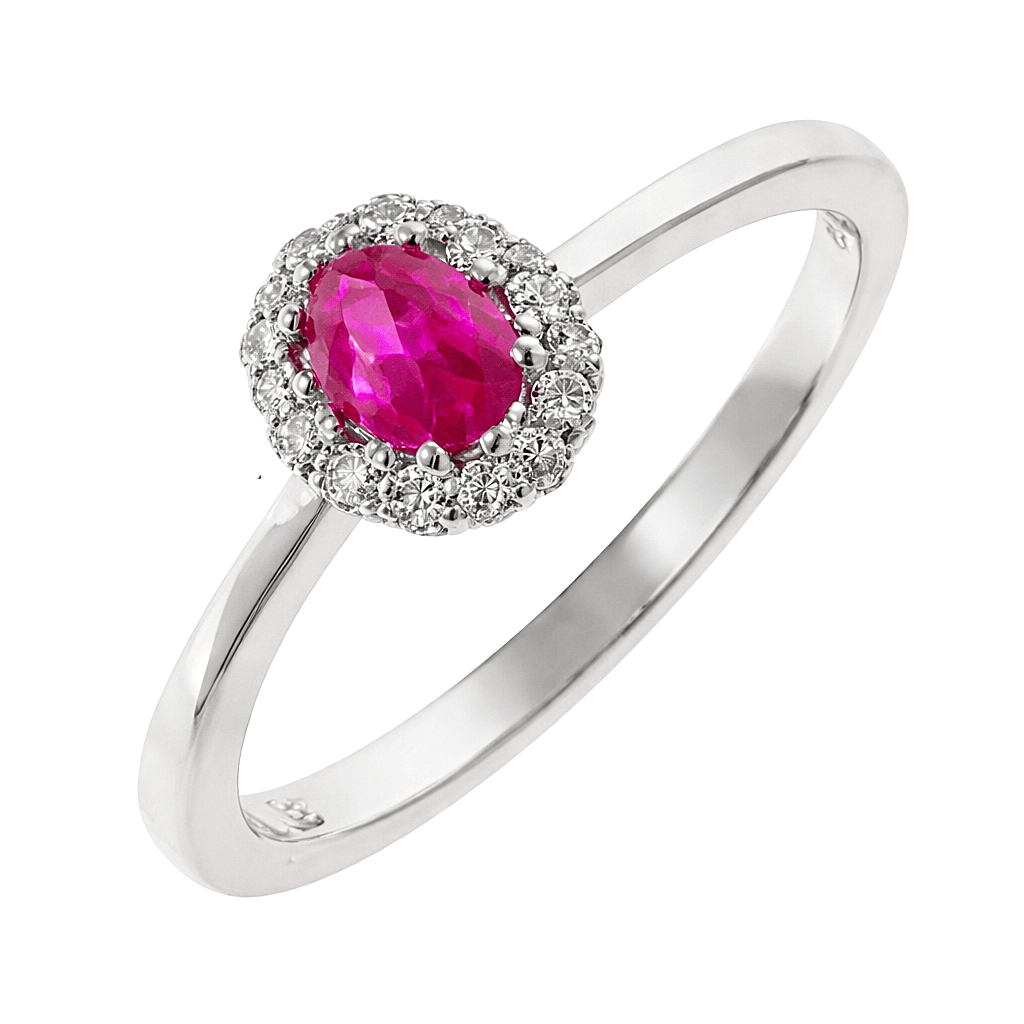 Anillo de Salvatore plata de ley con rosetón pequeño circonita color rubí