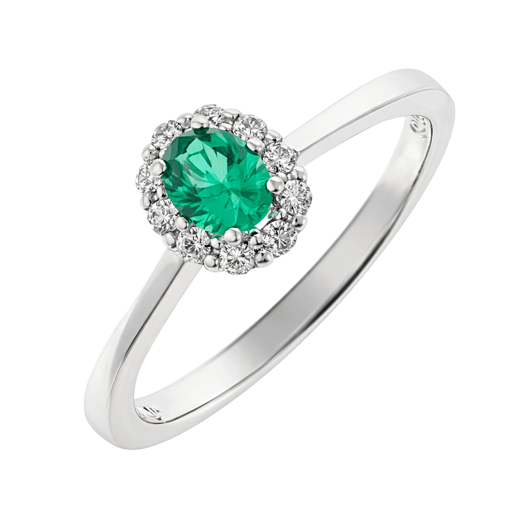 Anillo de Salvatore plata de ley con rosetón pequeño circonita color esmeralda