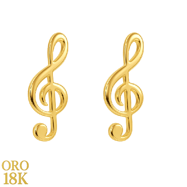 Pendientes de oro de ley 18k clave de sol hechos a mano