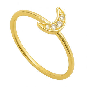 Anillo de oro 18k fino con luna circonitas