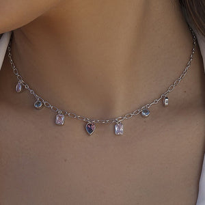 Conjunto plata lineargent piedras colores colg