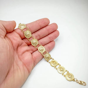 Pulsera de oro de ley 18k para mujer con monedas de la medusa con greca tamaño pequeño mano