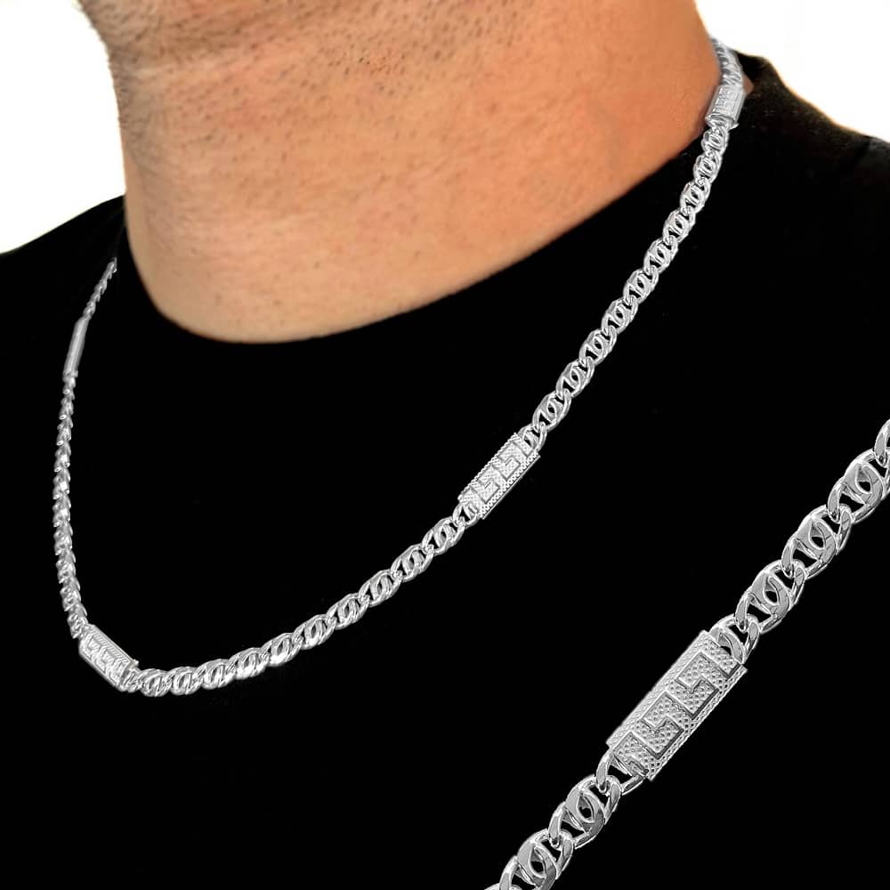 Cadena de plata de ley 925 con detalle greca,
