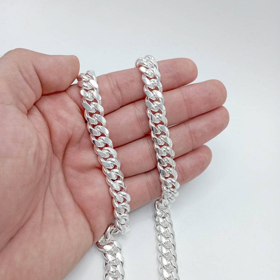 925 Silver Silver Flat Cuban Link Chain Men's Women's Real Solid