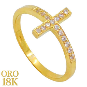 Anillo oro 18k macizo con cruz de circonitas