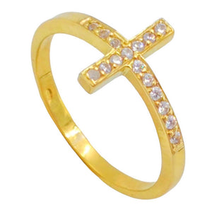 Anillo de oro 18k macizo con cruz de circonitas