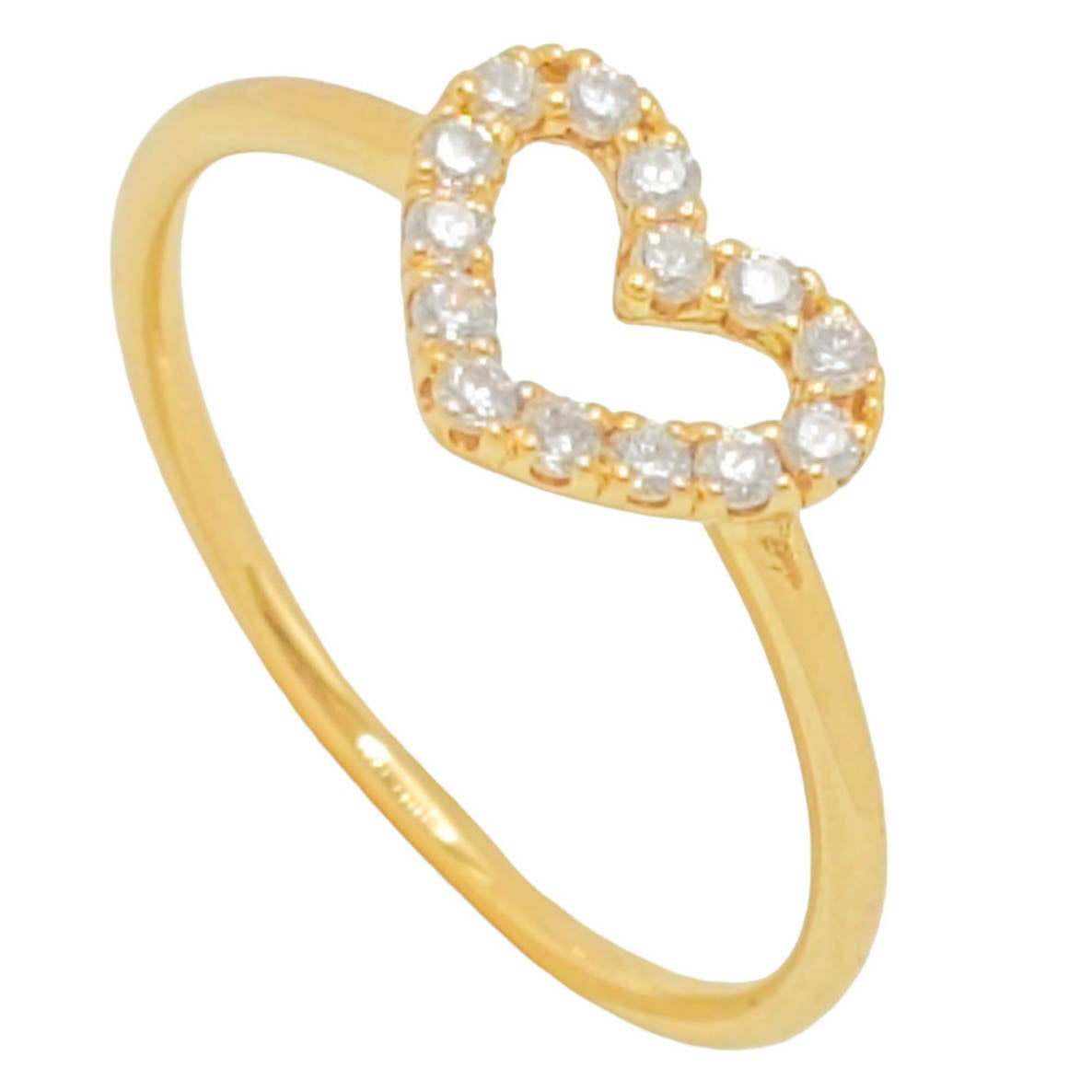 Anillo de oro 18k macizo con corazón de circonitas