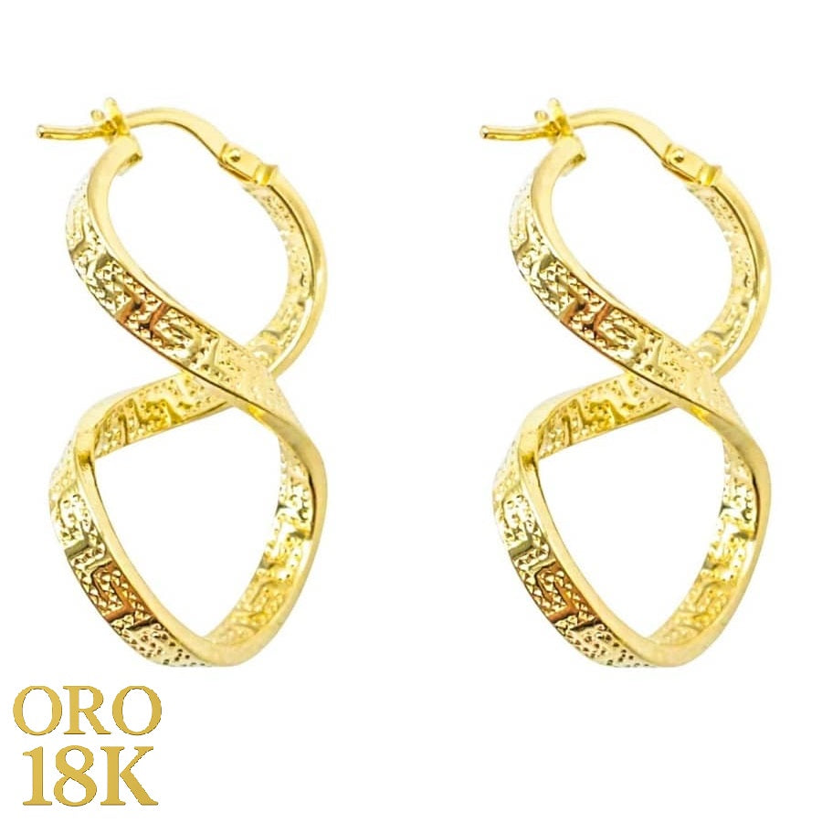 aros de oro de ley retorcidos ocho 18k con dibujo de greca