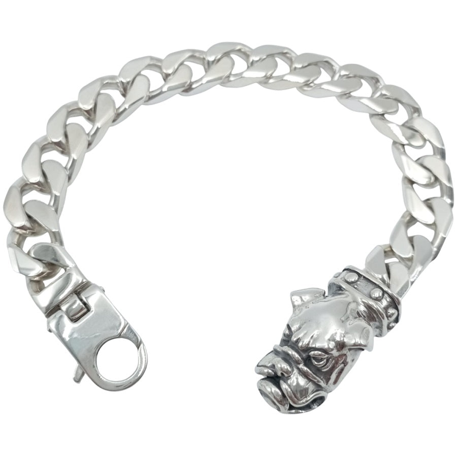 Pulsera de plata de ley 925 maciza con cierre diseño cabeza de perro bull dog, UNIDADES LIMITADAS