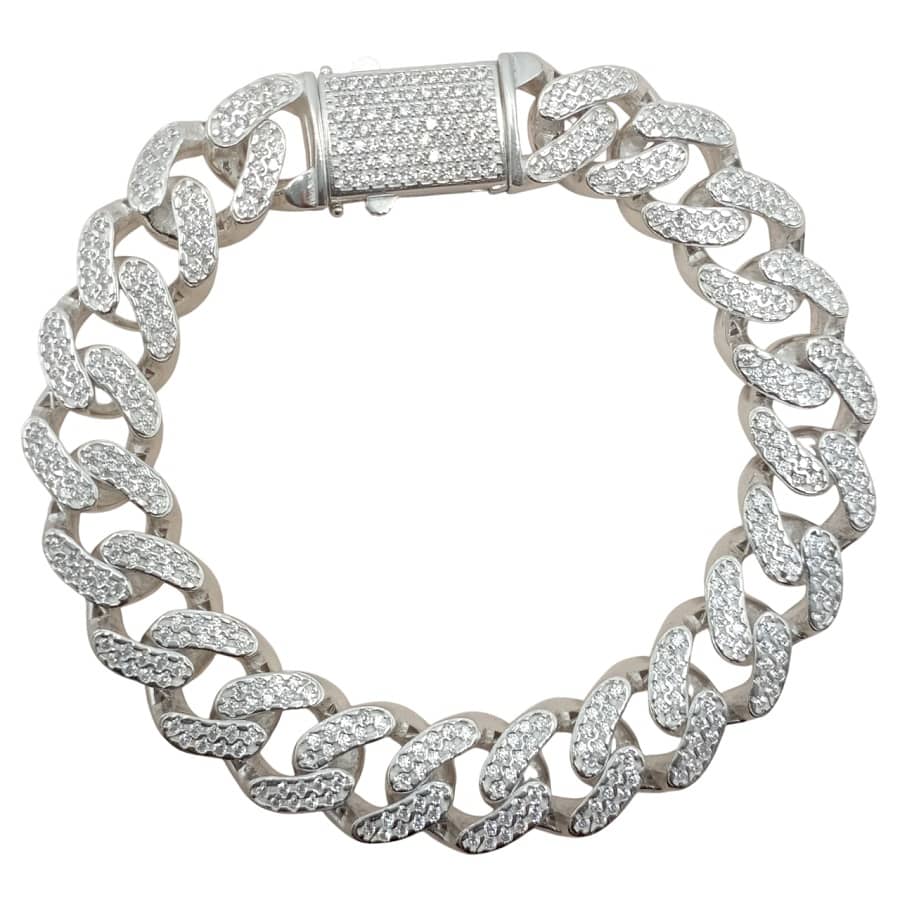 Pulsera plata cubana circonitas ligera