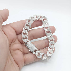 Pulsera plata cubana circonitas ligera detalle