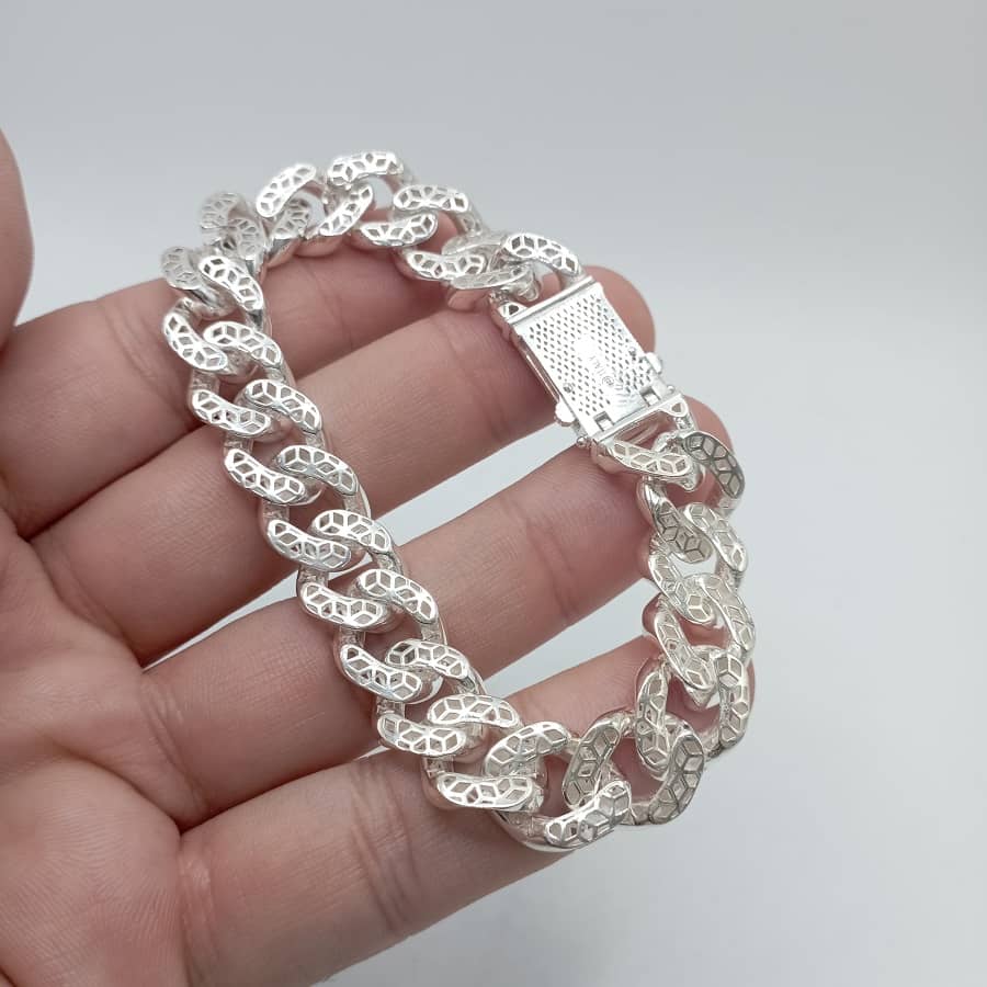 Pulsera plata cubana circonitas ligera trasera