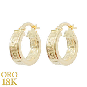 aros de oro de ley 18k con dibujo de greca exterior e interior