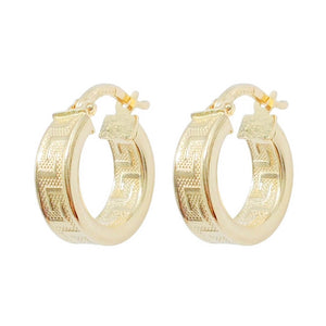 Par de aros de oro de ley 18k con dibujo de greca exterior e interior