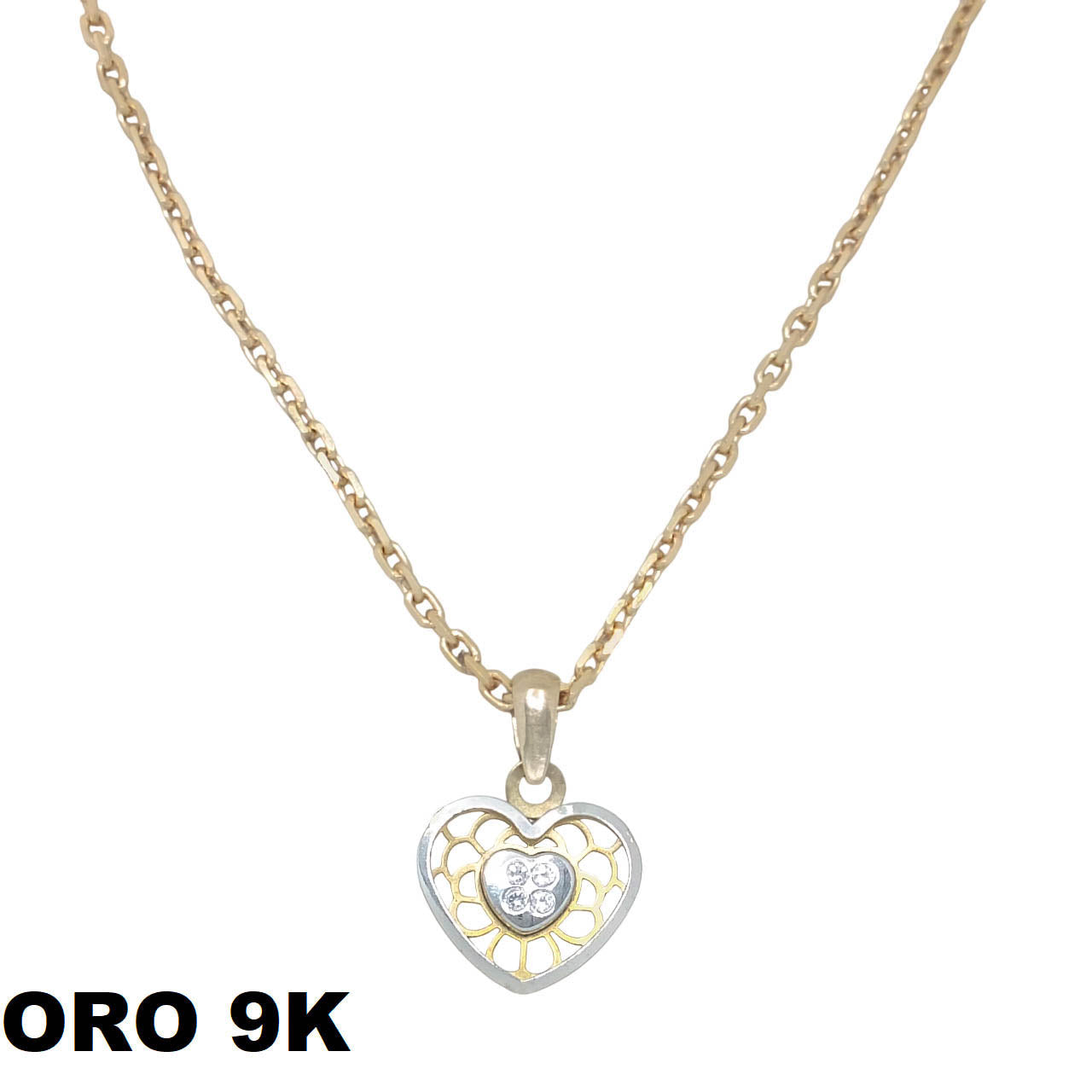 Cadena extrafuerte con corazon calado 9k