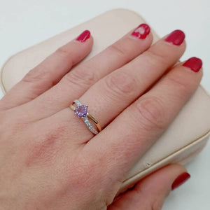 Oro 9k Anillo CORAZÓN morado