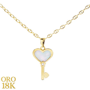 Cadena 40cm con colgante llave con nácar oro de ley 18k