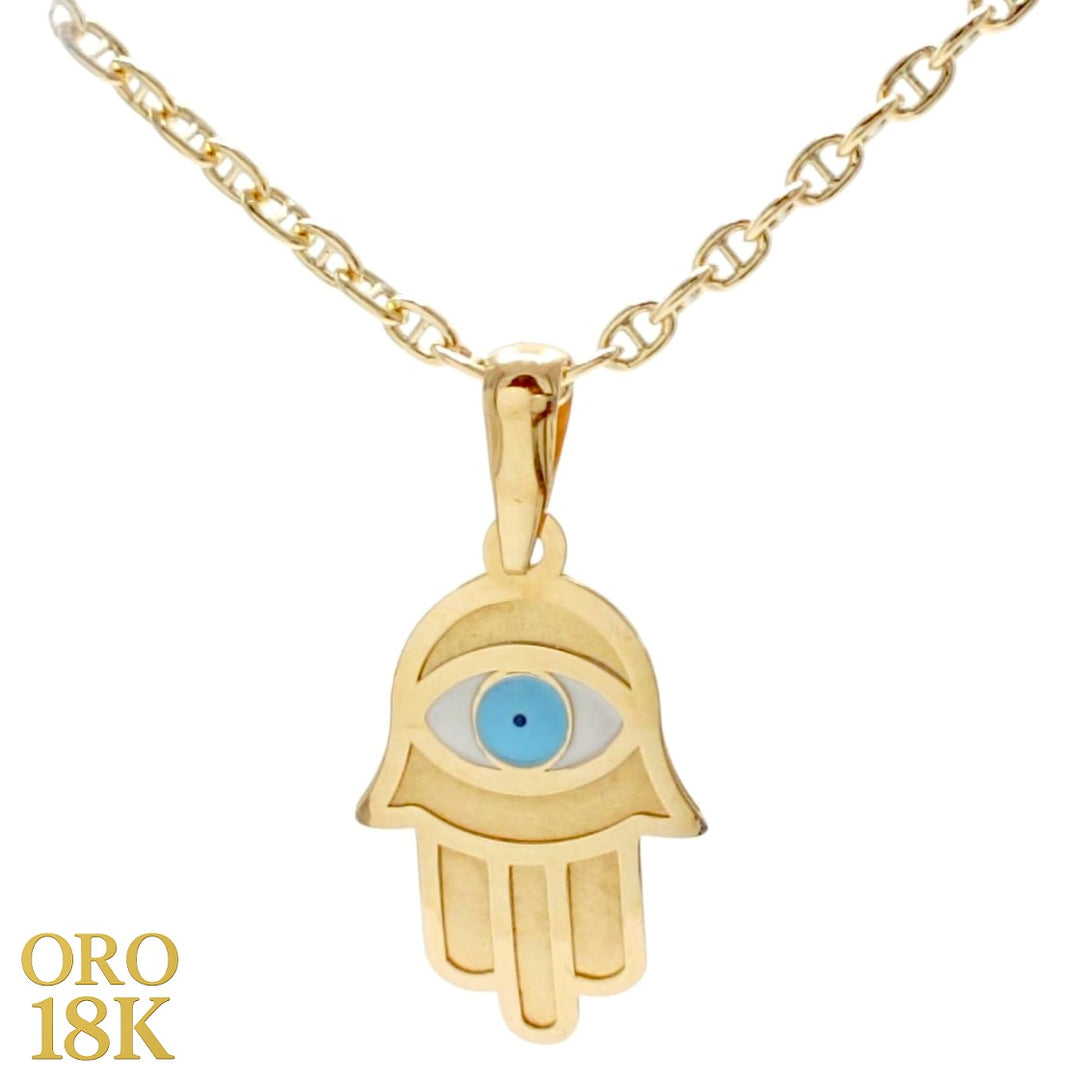 Cadena 40cm con colgante mano de Fátima oro de ley 18k