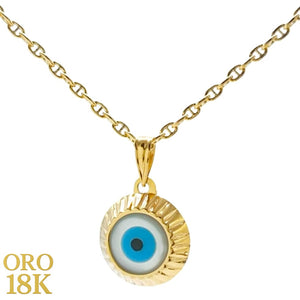Cadena 40cm con colgante ojo turco en oro ley 18k