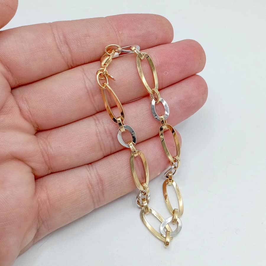 Oro 9k pulsera anillas bicolor mano