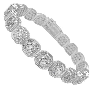 pulsera de plata de ley 925 maciza modelo chatones iced 10 mm de ancho