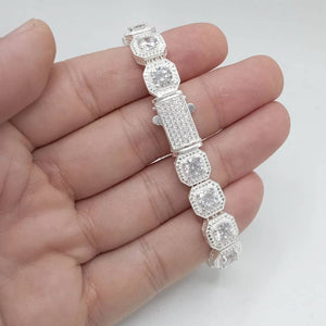 pulsera de plata de ley 925 maciza modelo chatones iced 10 mm de ancho detalle