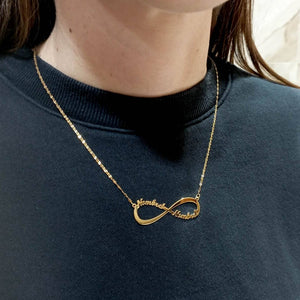 Colgante gargantilla oro de ley 18k colgante infinito con dos nombres chica