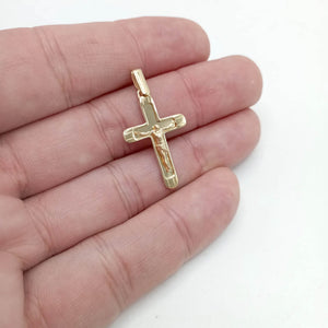 ORO 18K CRUZ CON CRISTO BRILLO 23MM CON BORDES foto