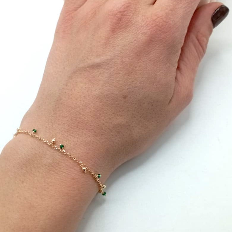 Pulsera de plata fina con baño de oro y circonitas verdes foto
