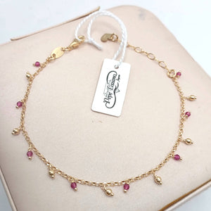 Pulsera de plata fina con baño de oro y circonitas fucsia hd