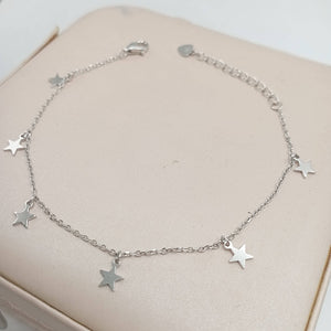 Pulsera de plata fina con colgantes de estrellas hd
