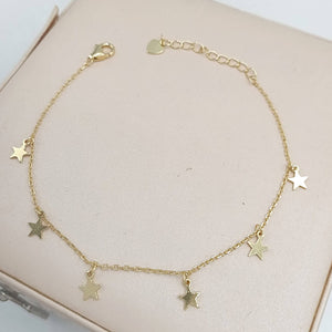 Pulsera de plata fina chapada en oro con colgantes en forma de estrellas hd
