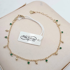Pulsera de plata fina con baño de oro y circonitas verdes hd