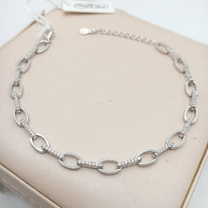 Pulsera de plata fina microengaste con eslabones ovalados hd