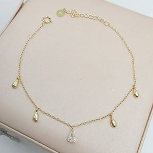 Pulsera de plata fina chapada en oro con colgantes en forma de lágrima hd