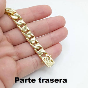 Pulsera chapada en oro cubana de plata de ley 925 con cierre microengaste iced trasera