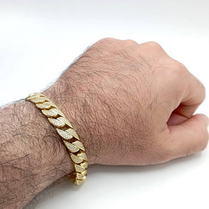 Pulsera chapada en oro cubana de plata de ley 925 con cierre microengaste iced mano