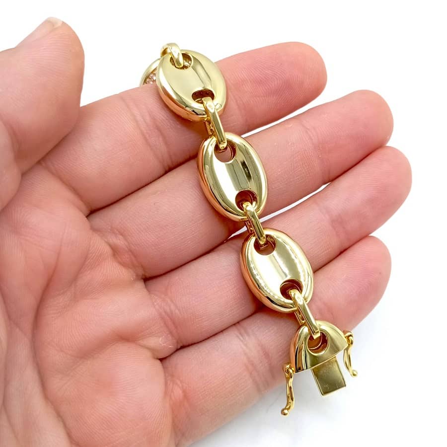 Pulsera chapada en oro calabrote de plata de ley 925 con cierre microengaste iced, trasera