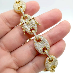 Pulsera chapada en oro calabrote de plata de ley 925 con cierre microengaste iced zoom