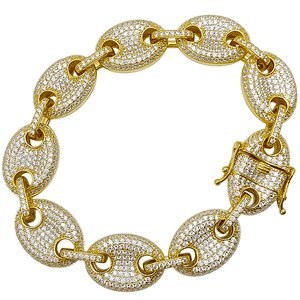 Pulsera chapada en oro calabrote de plata de ley 925 con cierre microengaste iced blanco