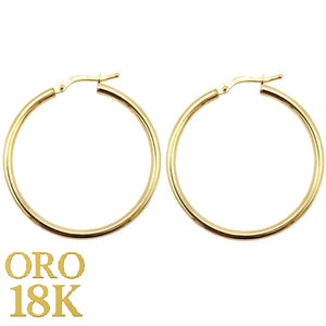 Par de aros de oro de ley 18k lisos finos mediano