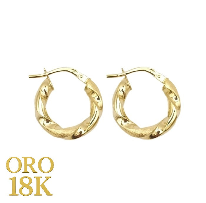 Par de aros de oro de ley 18k enroscados pequeño