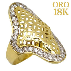 Anillo oro 18k tipo lanzadera con circonitas