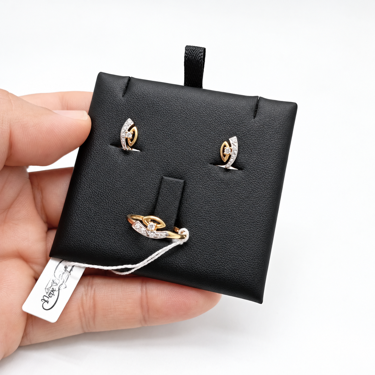 Pendientes y anillo del conjunto oro comunión 20692 bicolor con circonitas