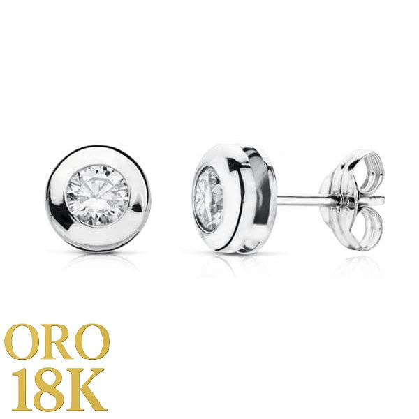 Par de pendientes de oro blanco de ley 18k chatón con circonita, cierre mariposa, miden 6mm