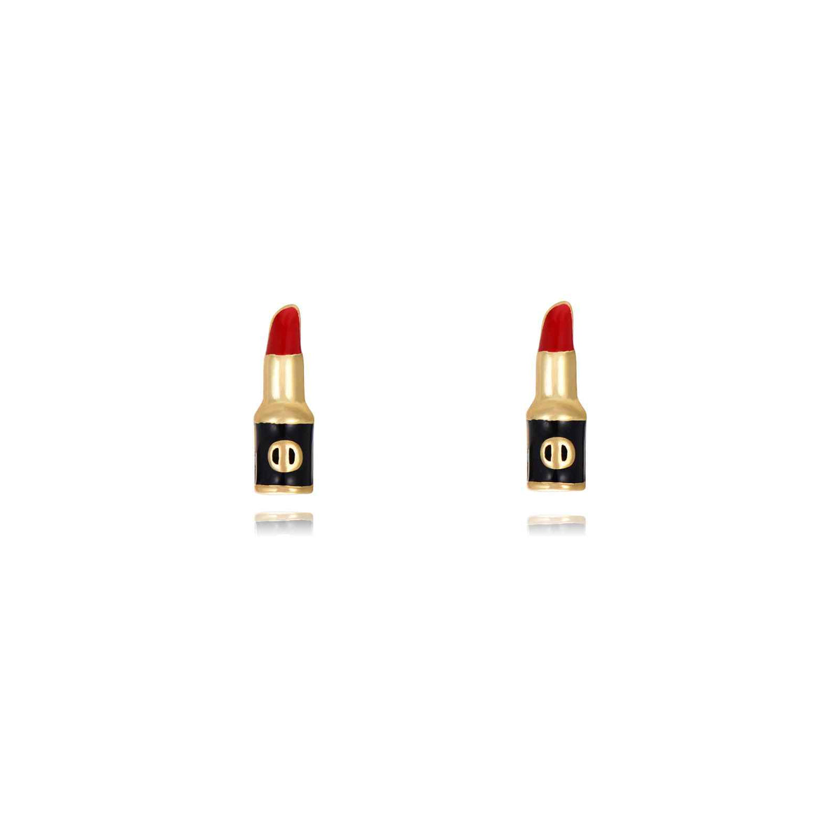 Pendientes con forma de pintalabios y esmalte rojo en plata bañada en oro, 8,5 x 3 mm