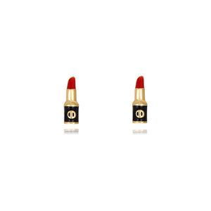 Pendientes con forma de pintalabios y esmalte rojo en plata bañada en oro, 8,5 x 3 mm